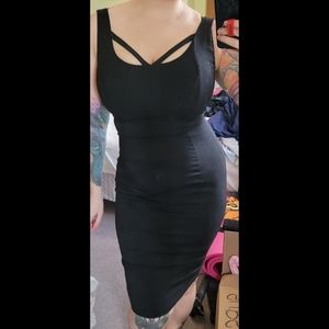Collectif black wiggle dress with strap detail